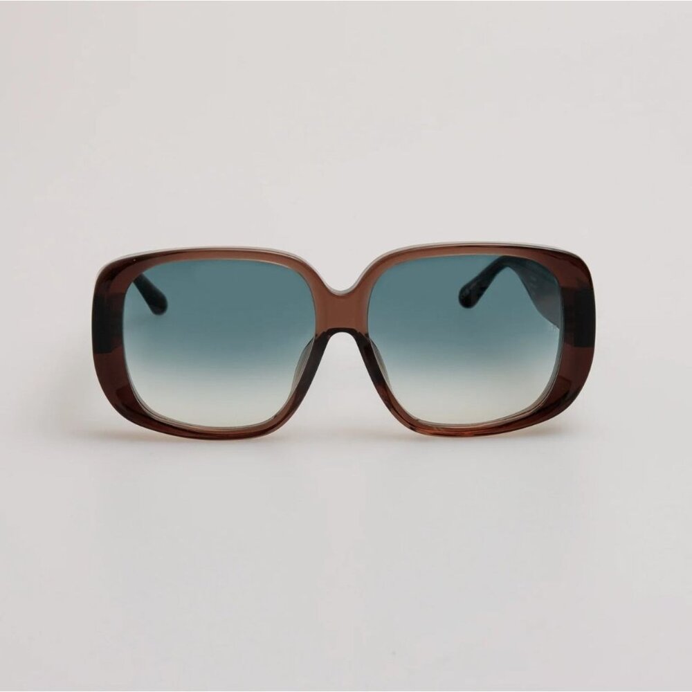 Linda Farrow Astrid Oversized Sunglasses Brown Aqua $570 NEW